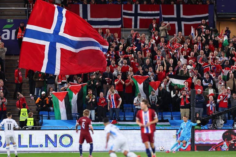 Protests, flags and football: tense night as Norway rout Israel