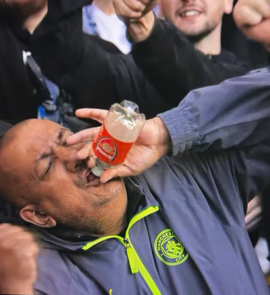 Man City fan taunts Arsenal with bottle prop as Chelsea rout narrows title gap