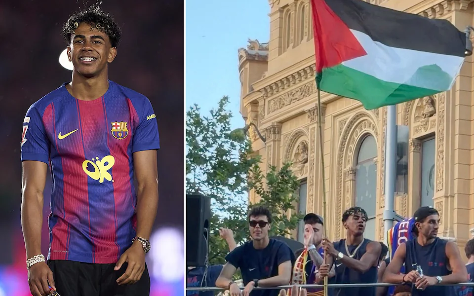 Yamal taunts Bellingham, waves Palestine flag at Barcelona title party